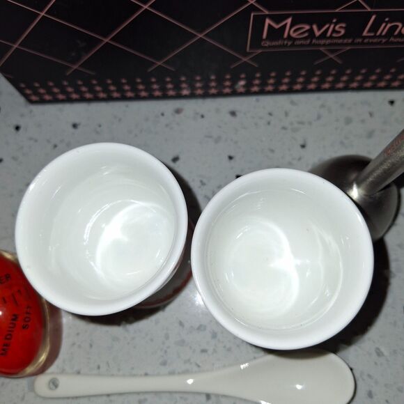 Mevis Line Boiled Eggs Cups Set Cups Timer Spoons Egg Topper Cracker - Picture 4 of 10